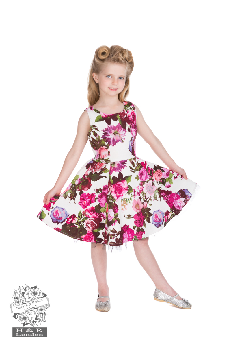 Audrey 50s Cream Floral Swing Dress in Kids